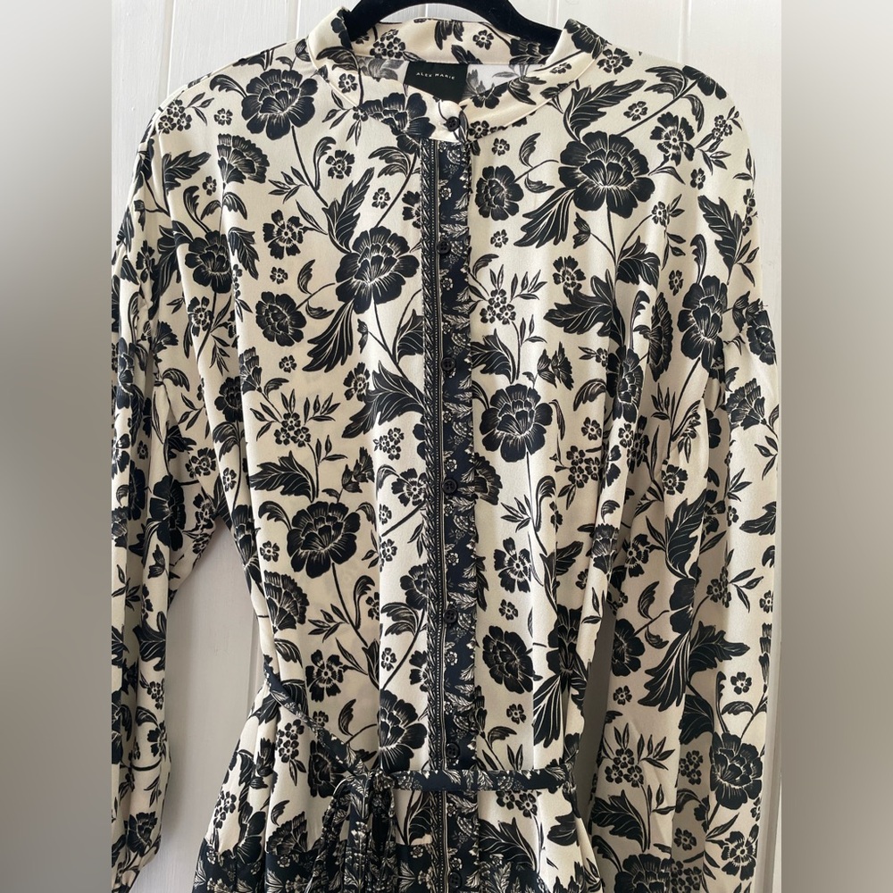 Alex Marie Women’s Black And White Floral Belted Dress Size 10 - Picture 4 of 8